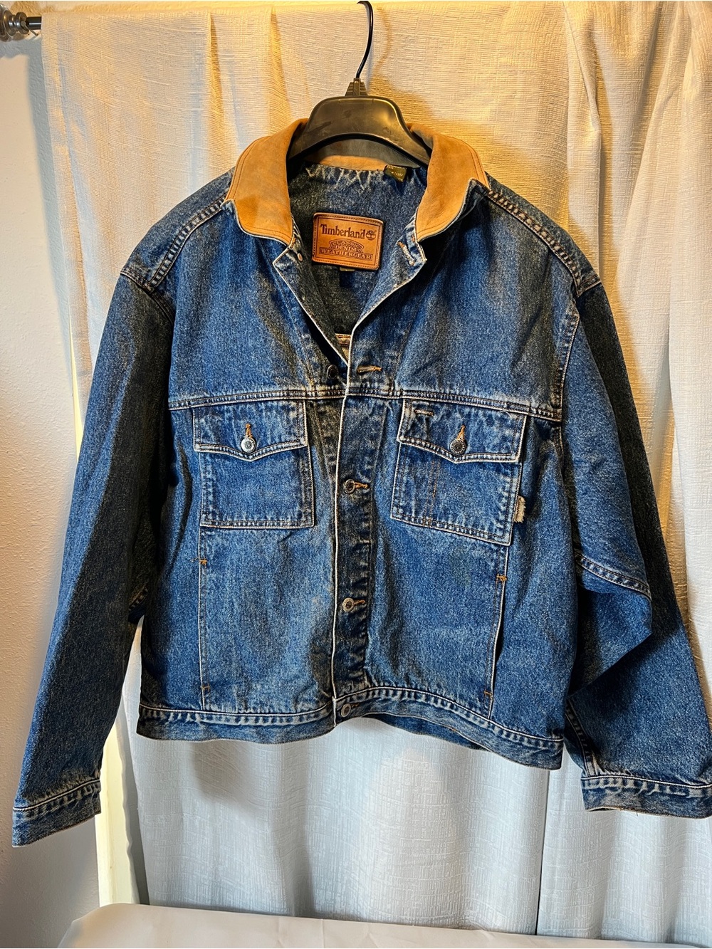Timberland Vintage Denim Jacket with Tan Corduroy Collar Size large